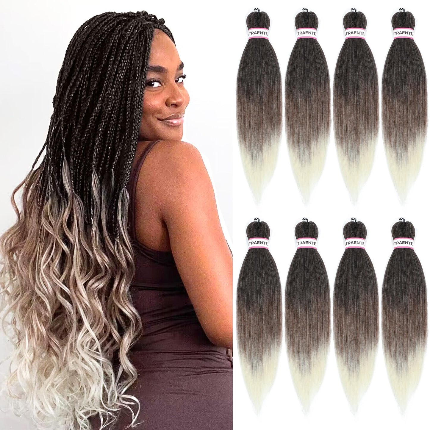 ATRAENTE Braiding Hair Pre Stretched,18 Inch 8 Packs Ombre Braiding Hair for Boho Box Braids Yaki Texture Hot Water Setting Soft And Light(18"4/30/613#)
