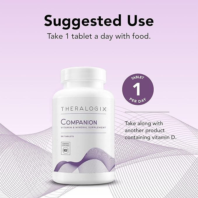 Theralogix Companion Multivitamin & Mineral Supplement - 90-Day Supply - Supplement for Women & Men Without Iron, Vitamin D, or Vitamin K - B Vitamins, Zinc & Magnesium - NSF Certified - 90 Tablets