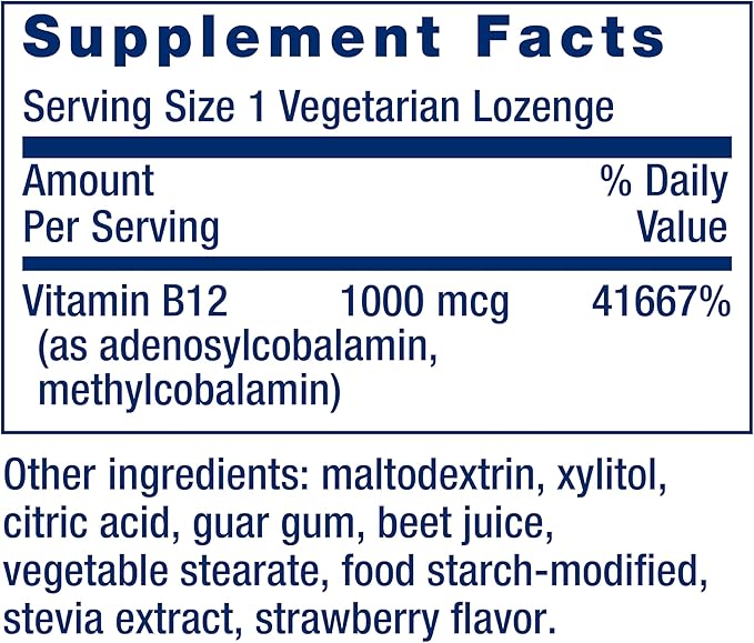 Life Extension B12 Elite, adenosylcobalamin, methylcobalamin, Two Active Forms for Brain Health & Dopamine Production, Non-GMO, Gluten-Free, Vegetarian, 60 lozenges