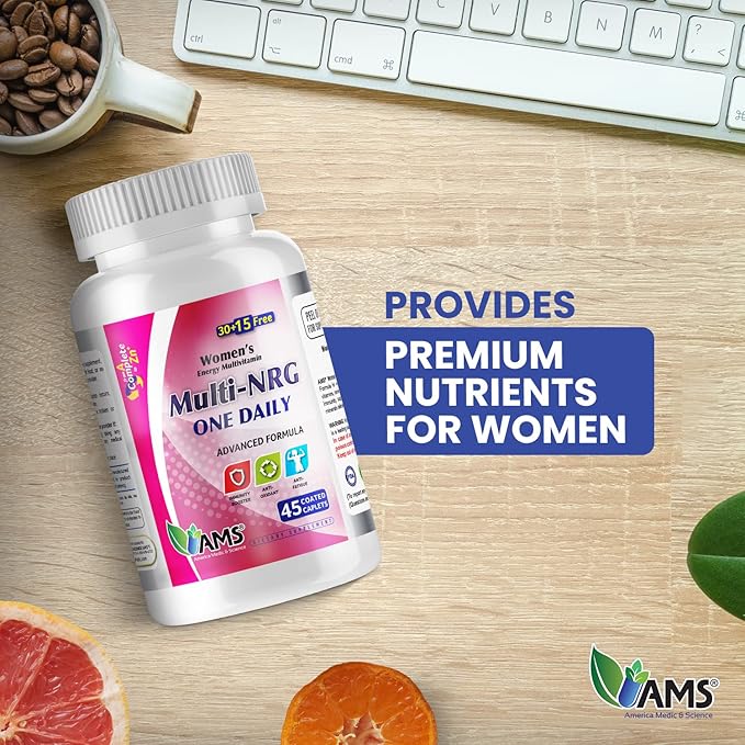 America Medic & Science Multivitamins for Women, Multi-NRG, 45 Coated Caplets, One Daily, Immune Support Supplements, Vitamin C & B Complex, Vital Micro-Nutrients & Natural Herbal Ingredients.