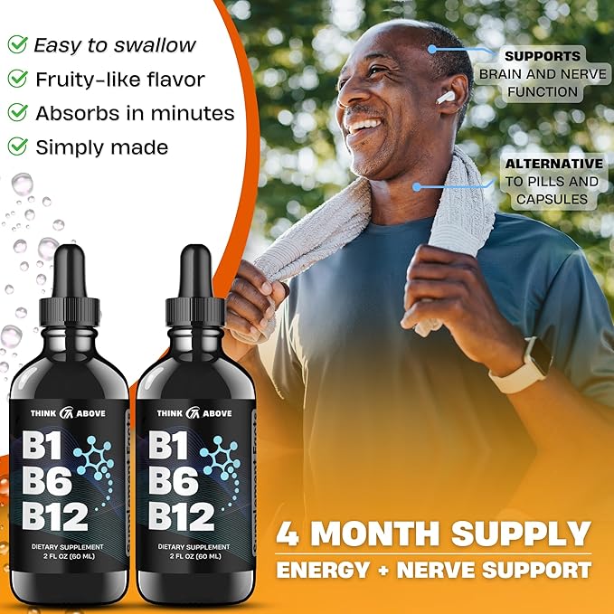 B1 B6 B12 Vitamin Liquid Drops - Nerve, Energy, Brain Support Supplement - Fruity-Like Flavor - Methylcobalamin, Thiamine, Pyridoxine (2)