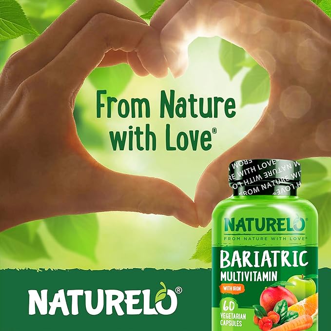 NATURELO Bariatric Multivitamin - One Daily with Iron - Supplement for Post Gastric Bypass Surgery Patients - Natural Whole Food Nutrition - 60 Veggie Capsules (Pack of 2)