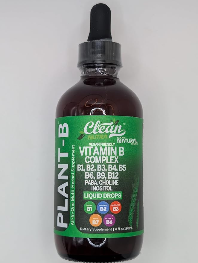 Vitamin B Complex Liquid Drops | Thiamine B1, B6, B2, B3, B4, B5, B7 B9, B12, Niacinamide, Paba, Choline Inositol Taurine Probiotics Beet Root Spirulina - Plant-B Vitamin Supplements - Clean Nutra (2)