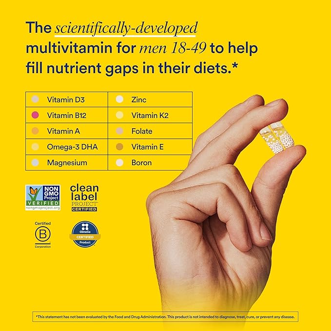 Ritual Multivitamin for Men 18+ with Zinc, Vitamin A and D3 for Immune Function Support*, Omega-3 DHA, B12, K2, Gluten Free, Non-GMO, Vegan, Mint Essenced, 30 Day Supply