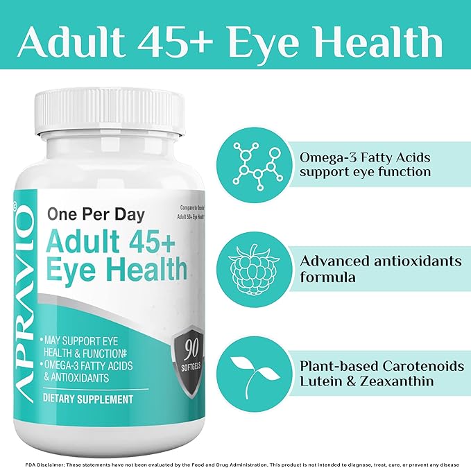 Adult 45+ Eye Health Eye Vitamins w/Vitamin C, Vitamin E, Zinc, Copper, & Omega-3 Fatty Acids for Vision Health & Eye Protection, 90 softgels
