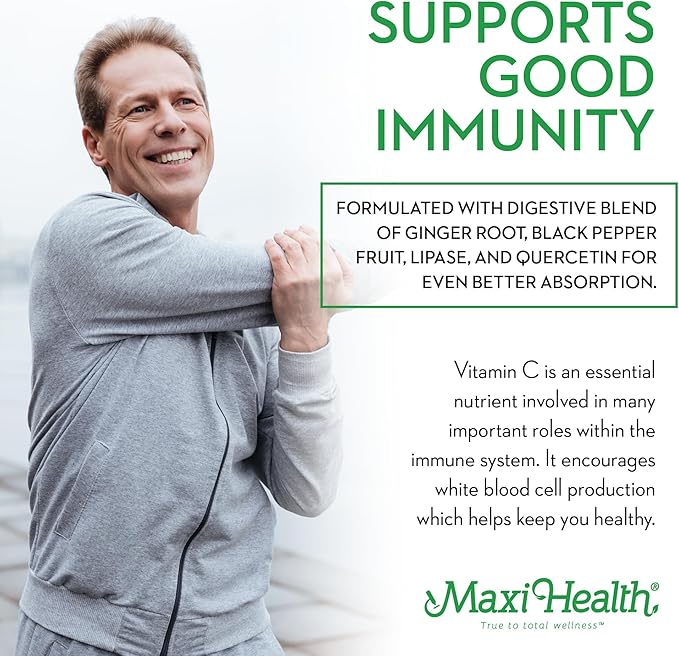 Maxi Health Liposomal Vitamin C 1000mg Tablets with Digestive Blend, Highly Absorbable High Dose VitaminC, Non GMO Kosher Vegetarian Doctor-Formulated Immune Support Supplement (90 Count)