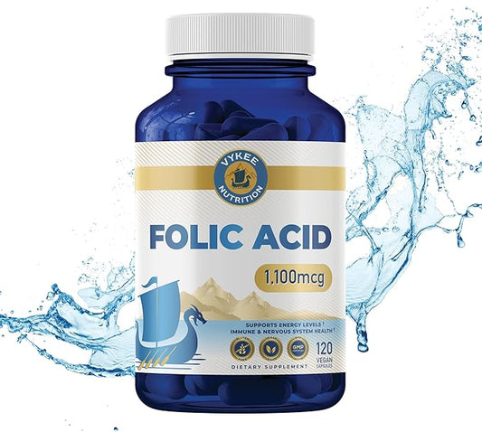 Folic Acid Supplement – High-Potency Vitamin B9 1,870mg DFE Folate, 1,100mg Folic Acid | Vegan, Non-GMO | Supports Cellular Health, Energy Production & Prenatal Wellness | 120 Capsules