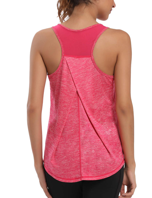 Aeuui Womens Workout Tops for Women Racerback Mesh Yoga Shirts Athletic Running Tank Tops Sleeveless Gym Clothes Rose Red