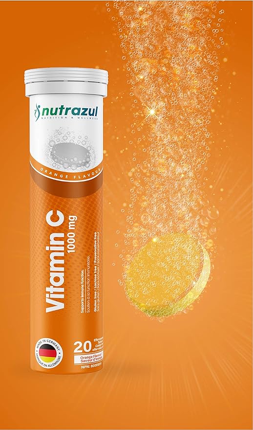 nutrazul Vitamin C 1000mg Effervescent Tablets- Orange 20’s (Pack of 3) | Gluten Free, Lactose Free, Sugar Free & Preservative Free