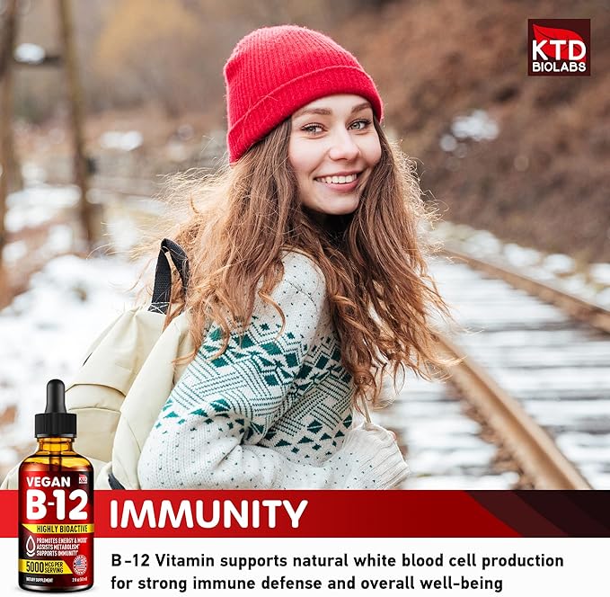 B12 Sublingual 5000 mcg Drops - Made in USA - Vegan B12 Vitamins for Energy, Mood & Memory - Highly Bioavailable Sublingual Drops - Methylcobalamin for Women & Men - 2 fl. oz.