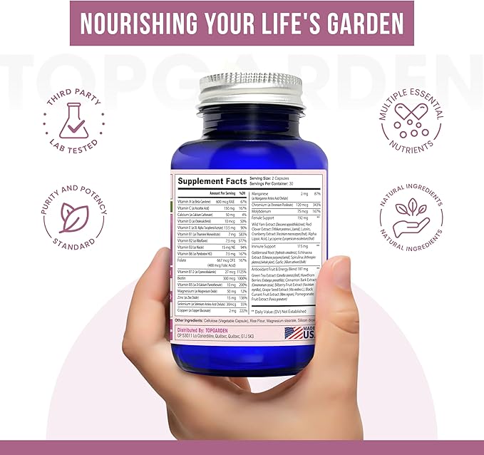 Women's Multivitamin - Essential Multivitamins & Multiminerals Supplement A, C, D, E & B12, with Zinc, Calcium, Magnesium & More for Women's Wellness Support. Boost Your Body and Mind!