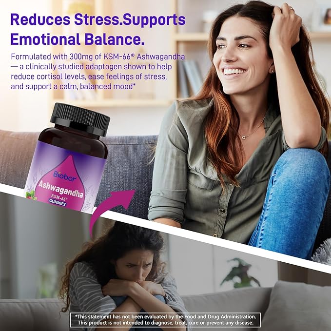 Ashwagandha Gummies, KSM-66 Ashwagandha Root Extract with Vitamin D3, Stress Support Immune Support for Adults - GMO Free, Gluten Free (Raspberry, 60 Count)