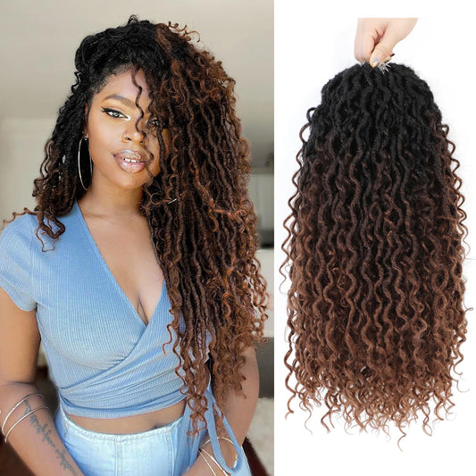 Goddess Locs Crochet Hair 22Inch Pre Looped Faux Locs Crochet Hair 8Packs Bohemian Crochet Braids Hair for Black Women 1B/4/30