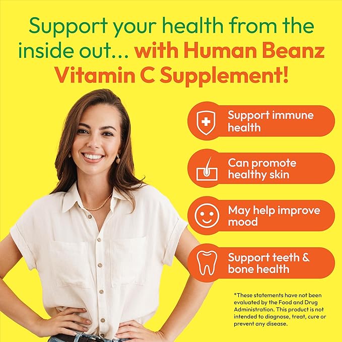 Vitamin C Jelly Bean Gummies for Adults, Immune Support Dietary Supplements, Vegetarian, 120 Citrus Blast Jelly Beans, Kosher