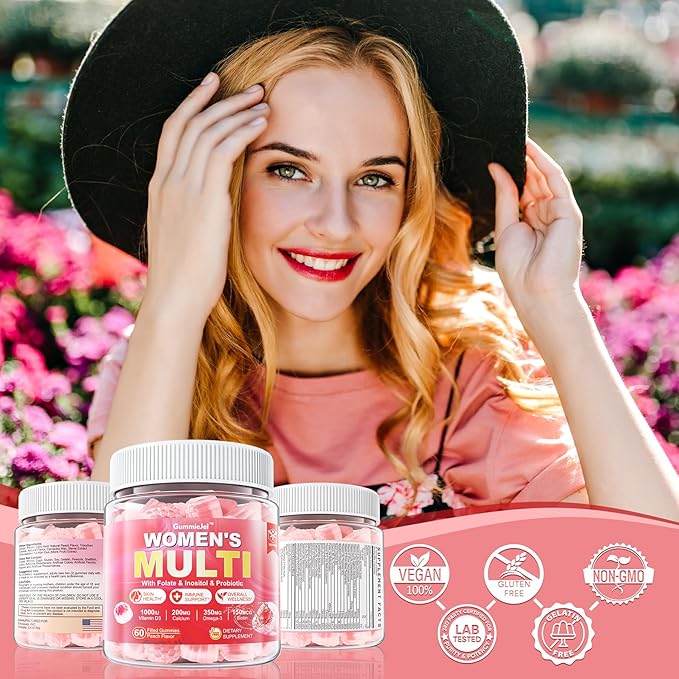 Sugar-Free Women's Multivitamin Gummies - Women Methylated Multivitamin Filled Gummies with Omega-3, Enzymes & Antioxidant Blend to Support Overall Health, Immunity, Hair, Nails & Skin Health - 60 ct
