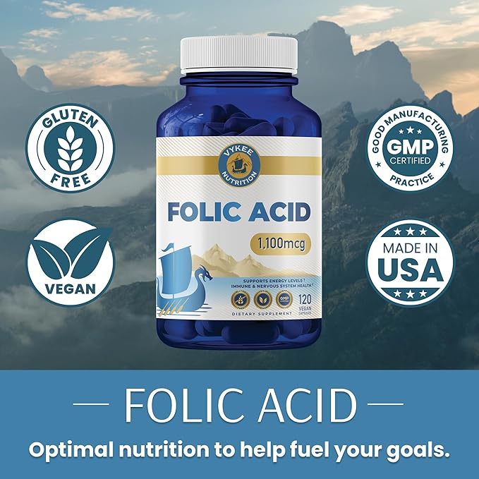Folic Acid Supplement – High-Potency Vitamin B9 1,870mg DFE Folate, 1,100mg Folic Acid | Vegan, Non-GMO | Supports Cellular Health, Energy Production & Prenatal Wellness | 120 Capsules