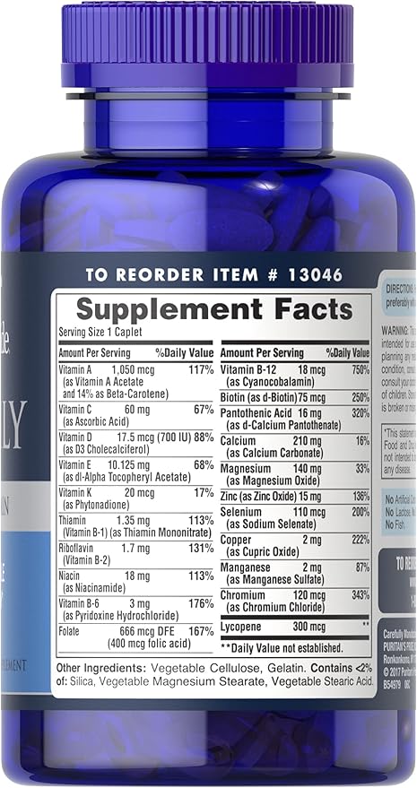 Puritan's Pride One Daily Mens Multivitamin Caplets, 100 Count (Pack of 2)