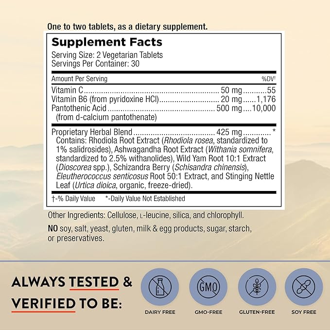 Mt. Angel Vitamins - Adrenal Support - Mood, Focus, Relaxation, Stress, and Adaptogens Support w/Ashwagandha Extracts - 60 Tablets