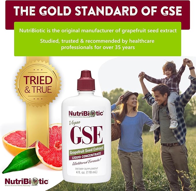 NutriBiotic – GSE, 4 Oz Liquid | The Original Grapefruit Seed Extract Premium Concentrate with Bioflavonoids | Vegan, Gluten Free, Non-GMO