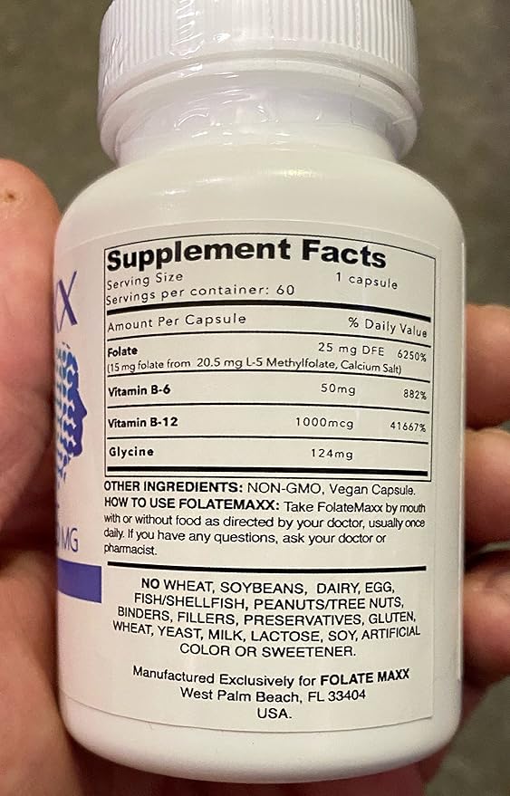 FolateMaxx L-Methylfolate + B12 Methylcobalamin & B6 Blend (15mg) - 60 Capsules - Active B-Complex with Cofactors & Essential Amino Acids - Non GMO, Gluten Free, No Fillers