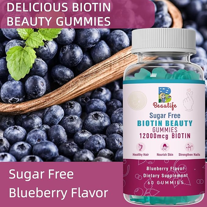 Biotin Collagen Gummies, Hair Skin and Nails,for Women & Men, Biotin, Chlorophyl, Collagen, Biotin Supplement, 60 Gummy Bears