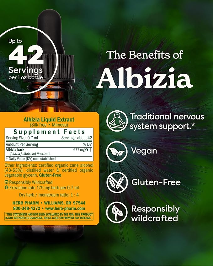 Herb Pharm Albizia Liquid Extract for Nervous System Support, 1 Fl Oz