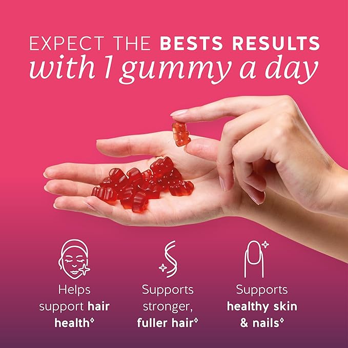 Biotin Gummies for Hair, Skin & Nails. 5,000 mcg High Potency Vegan Vitamins for Faster Hair Growth, Stronger Nails & Healthy Skin. with Vitamins C & E, 60 Gummies