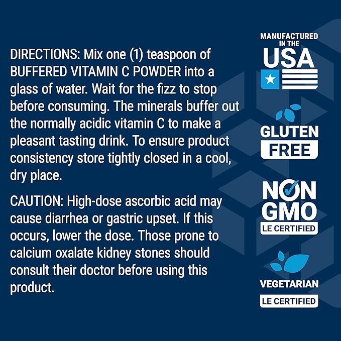 Life Extension Buffered Vitamin C Powder, Buffering Minerals, Calcium, Magnesium, Potassium & zinc, for Sensitive stomachs, Gluten Free, Non-GMO, Vegetarian, 454 Grams, About 84 Servings