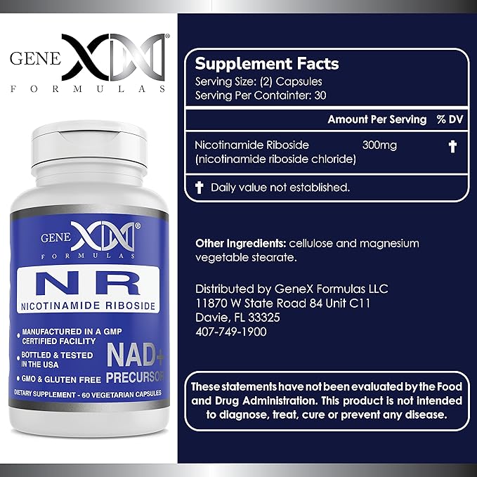 Genex Formulas NR Nicotinamide Riboside 300mg (3 Pack) NAD+ Precursor for Healthy Aging - GMP-Certified, Non-GMO, Gluten-Free, Vegetarian