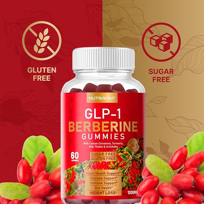 Premium Berberine HCl GLP-1 Weight Loss Gummies (1200mg) with Ceylon Cinnamon Turmeric Milk Thistle Artichoke - Sugar Free Gluten Free High Potency GLP1 Support Supplement