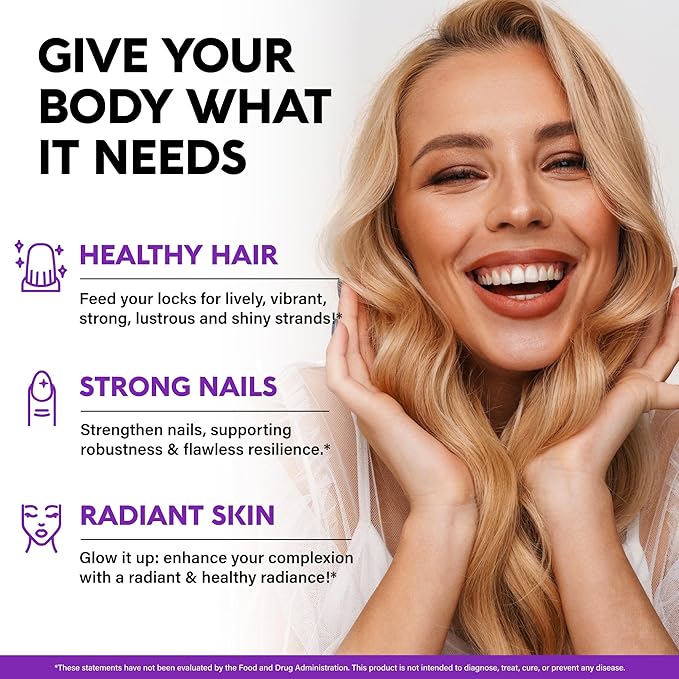 Biotin Gummies with Collagen - Hair Growth Support Skin & Nail Strength - for Women & Men - Biotin 10000mcg | Keratin | Hyaluronic Acid | B-Complex | Saw Palmetto - Sugar-Free, Tropical Mix - 60 Gummy