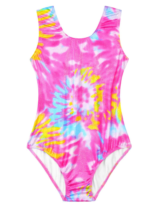Domusgo Gymnastics Leotards for Girls 5-6 Years Old Pink Yellow Sparkly One Piece Tumbling Outfits