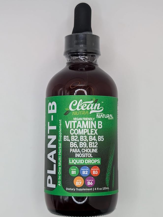 Vitamin B Complex Liquid Drops | Thiamine B1, B6, B2, B3, B4, B5, B7 B9, B12, Niacinamide, Paba, Choline Inositol Taurine Probiotics Beet Root Spirulina - Plant-B Vitamin Supplements - Clean Nutra (2)