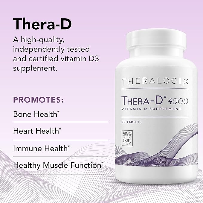 Theralogix Thera-D 4000 Vitamin D Supplement - 4,000 IU (100 mcg) Vitamin D3 Tablets - 90-Day Supply - Immune Support Supplement for Women & Men - Aids Bone & Heart Health - NSF Certified - 90 Tablets