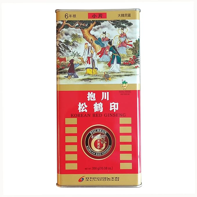 Pocheon 300g(10.6oz) Korean Canned Dried Panax Red Ginseng 6 Years Cut Grade 300-Small (34 Roots), Natural Immune Support