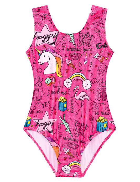 Domusgo Gymnastics Leotards for Girls 5-6 Years Old Rose Red Sparkly One Piece Tumbling Outfits