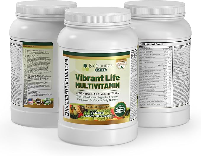 Vibrant Life Multivitamin with Probiotics, Digestive Enzymes & B-Complex – Over 45 Fruits and Veggies, Non-GMO, Gluten-Free, Daily Vitamins & Minerals for Men & Women (30-Day Supply)