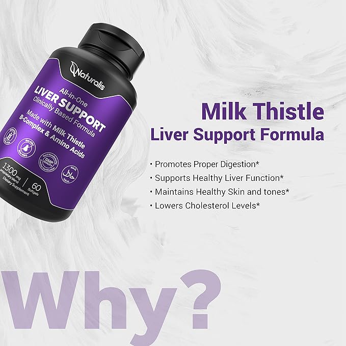 Silymarin Milk Thistle 1300mg Enhanced with B Complex & Amino Acids | 13-in-1 Liver Cleanse, Detox & Repair | 60 Liver Essential Softgels