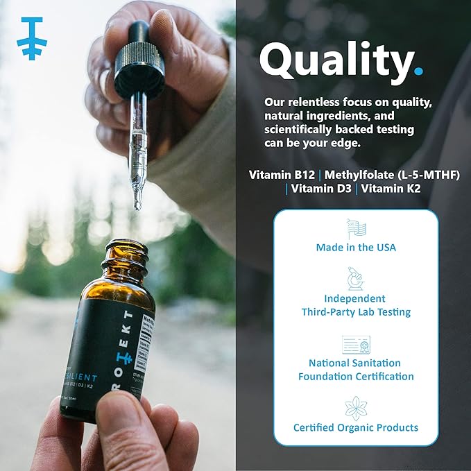 Resilient Vitamin D3 K2 B12 Drops - Liquid B12 K2 D3 Vitamin Supplement with Methylfolate, Liquid Drops for Energy & Recovery, Methy Folate for Sleep & Mood - Natural Berry 30mL