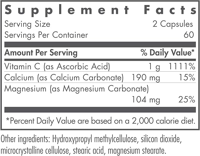 Nutricology, Buffered Vitamin C - Antioxidant Supplements, Calcium and Magnesium Tablets, Daily Vitamins and Minerals, Vitamin C Capsules - 120 Capsules 1-Pack