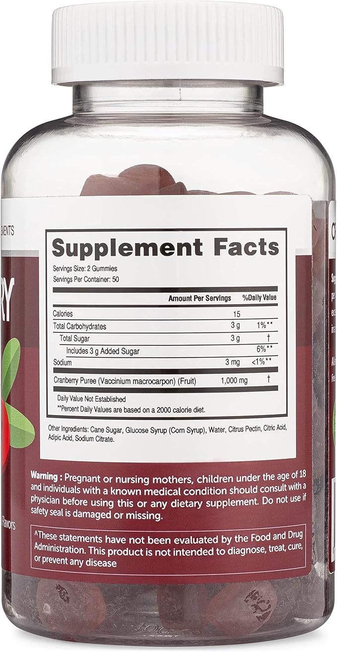 Cranberry Gummies Supplement for Women, Men, and Kids (100 Count, 1000mg) Cranberry Gummies for Urinary Tract Health Made in The USA