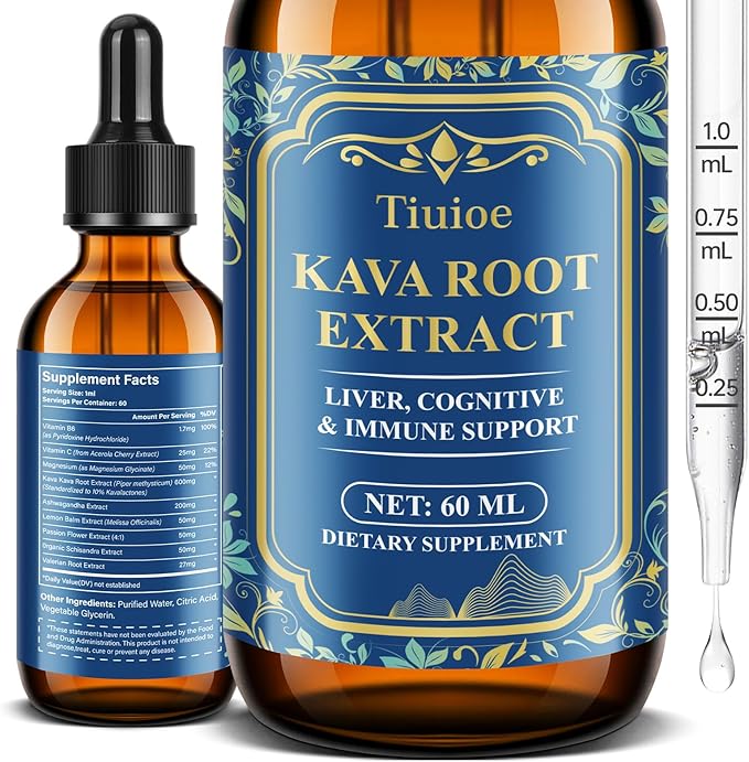 Potent Kava Kava Drink, Kava Drops with High Concentration of Kava Root, Ashwagandha, Lemon Balm, Valerian Root, Kava Extract for Immune Health, Vegan & Alcohol Free, 60ml