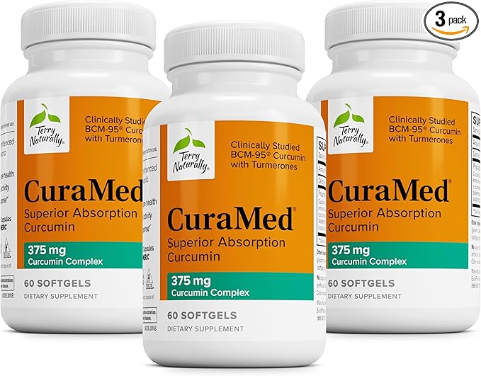 Terry Naturally CuraMed 375mg - Antioxidant Supplement for Brain & Immune Health Support - Dietary Supplement with Curcumin & Turmeric Essential Oil - Herbal Liver Support - 60 Softgels (Pack of 3)