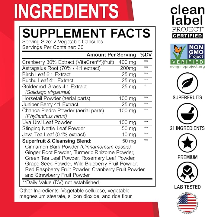 Kidney Cleanse Detox Support Supplement - Natural Cranberry, Juniper Berries, Buchu & Uva Ursi Extract to Support Kidneys, Bladder & Urinary Tract Health Supplements - Herbal Renal Blend Formula Pills