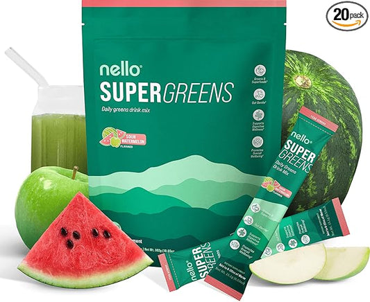 Supergreens Premium Superfood Greens Drink Mix w/Chlorella, Moringa, Spinach & Broccoli + Digestive Enzymes & Probiotic Blend -Nutrient-Packed Powder (Sour Watermelon 20 SRV, Travel Pack)