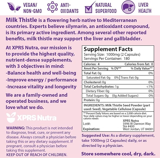 Milk Thistle Seed Capsules - 360 Count (6 Month Supply) Premium Milk Thistle Supplement Rich in Silymarin to Support the Liver and Digestion - Pure, Non-GMO Cardo Mariano Milk Thistle Pills