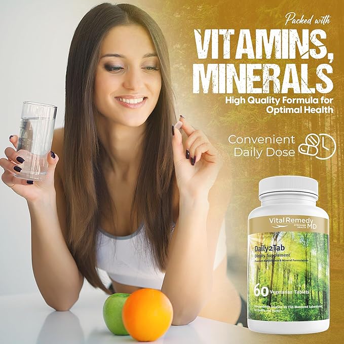 Daily2Tab - All You Need Multivitamin Plus Multimineral Formula. 26 Essential Nutrients for Women and Men, 60 Tablets