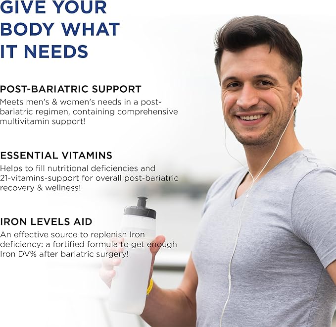 Bariatric Multivitamin with Iron for Women & Men - All-in-One 42 Superfood Blend for Energy & Immune Support - Post-Surgery Recovery, Easy-to-Swallow, Halal, Made in USA (120 Capsules)
