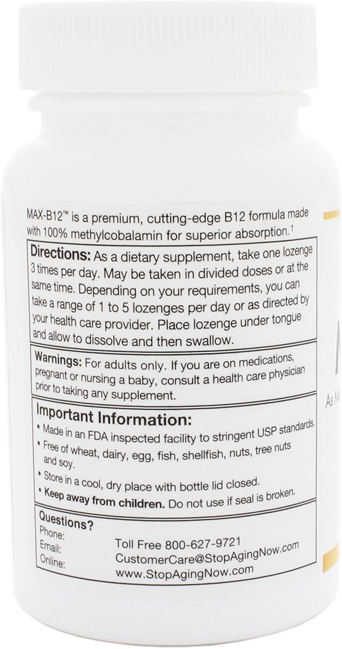 Stop Aging Now MAX-B12 Vitamin B12 1,000 mcg Lozenges, 6-Pack