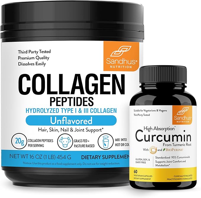 Sandhu's Collagen Peptides Powder & Curcumin with Bioperine| Supports Immune Function